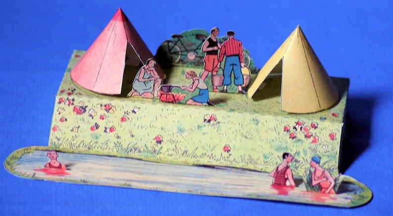 Vintage Camping Szene druckbare Papiermodell Ausschnitte Sofortiger digitaler Download Miniatur Menschen Camping Zelte Diorama 1930er Jahre Papierkunst Bild 5