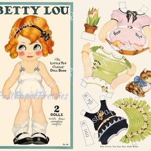 May include: A vintage paper doll book featuring Betty Lou, a doll with blonde hair and blue eyes. The book includes two dolls and four complete outfits. The book cover features the title "The Little Tot Cutout Doll Book" and the number 26.