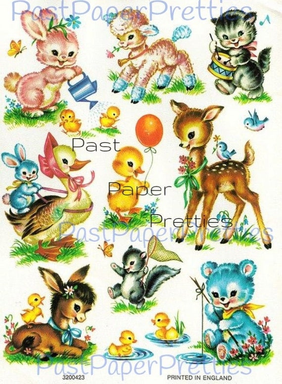 Vintage Retro Nursery Baby Animals Printable Decals Images Etsy