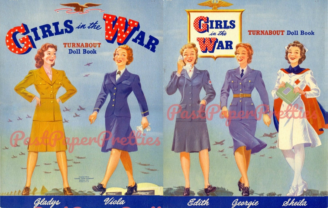 Vintage Paper Dolls Girls in the War Turnabout Doll Book C. 1943