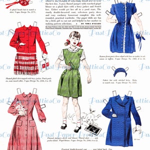 Bonecas de papel vintage, colegial fofa, de volta às aulas, PDF para impressão, download digital instantâneo, c. 1947, diário feminino