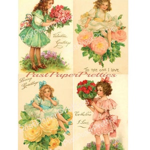 75 Victorian HEARTS, Vintage VALENTINES, Digital Ephemera, Antique Valentine  Cards, Heart Tags, Flowers Angels Girls, Art Images DOWNLOAD 