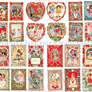 Vintage druckbare antike Whiney Valentinstag Karten viktorianischen 1910er Jahre niedlich Kinder Collage Sheets PDF Sofortiger digitaler Download