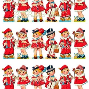 Vintage Happy New Years Eve enfants feuille de collage de chutes de papier imprimable téléchargement numérique instantané enfants mignons 1918 allemands de découpes