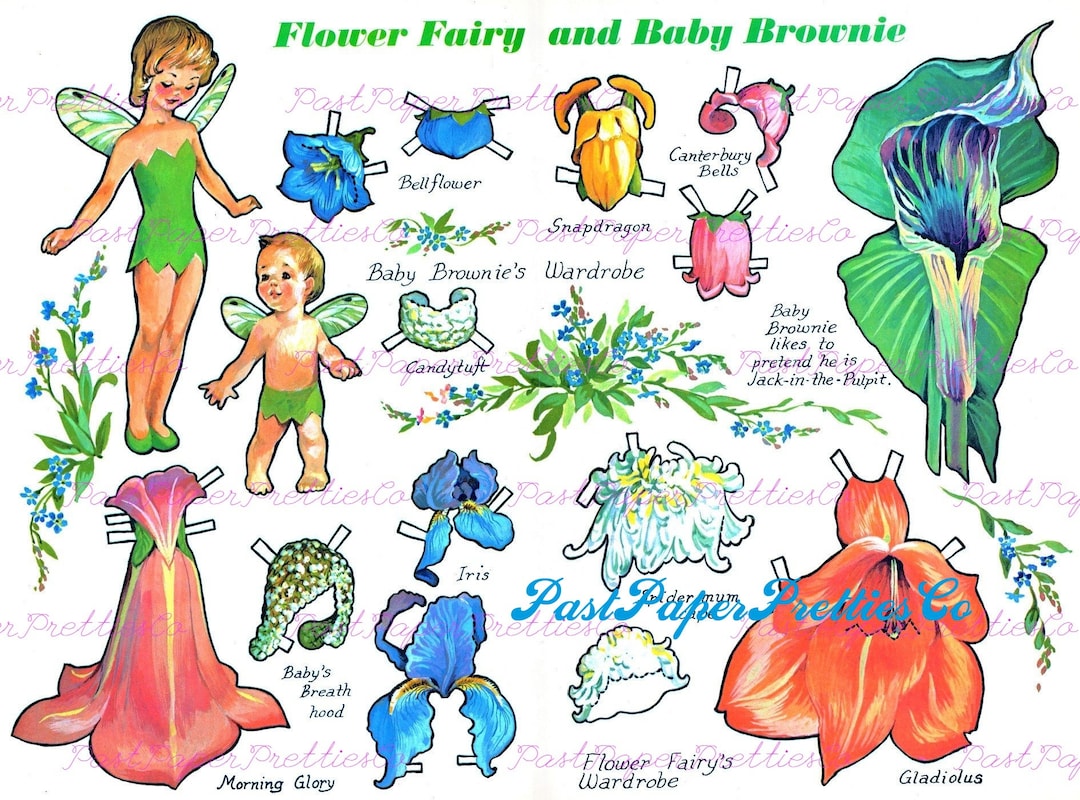 Vintage Paper Dolls Cute Flower Fairy and Baby Brownie C. 1960s ...