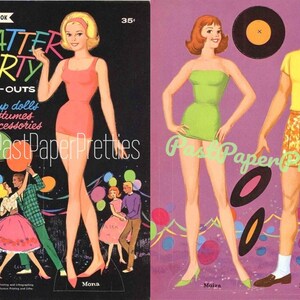Plato de muñecas de papel vintage para fiesta de baile de fin de curso de secundaria, c. 1961, descarga digital instantánea en formato PDF para imprimir, 4 muñecas y ropa para adolescentes