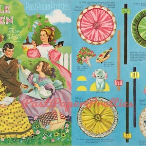 Bambole di carta vintage Piccole donne con parasole c. 1960 PDF stampabile Download digitale istantaneo Meg Amy Jo Beth Belle sorelle Clip Art