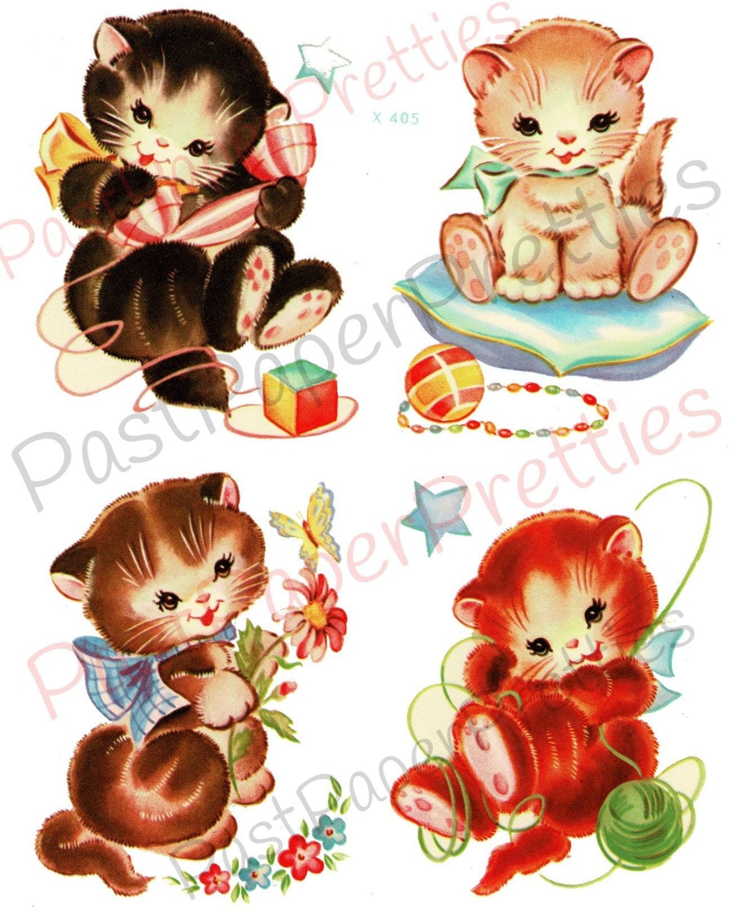 Vintage Retro Nursery Baby Kittens Printable Decals Images Collage