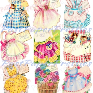 Vintage afdrukbare Happy Mothers Day schort collage blad kaartafbeeldingen pdf Instant digitale download ALLE schattige schorten Retro huisvrouw illustraties