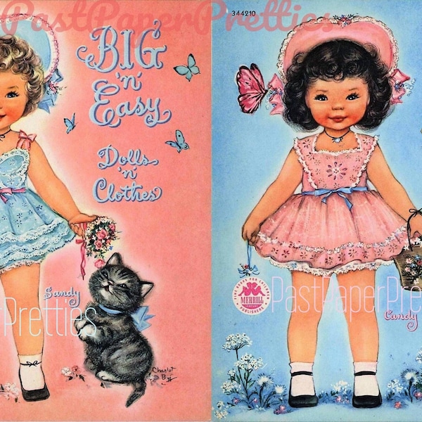 Vintage Paper Dolls Big 'n' Easy Darling Kitschy Cute Little Girls & Pets c. 1949 PDF Printable Instant Digital Download Adorable Clip Art