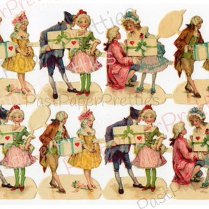 Vintage antieke Victoriaanse Valentijnsdag verliefd stelletjes verliefd afdrukbare papiersnippers collage vel instant digitale download jaren 1920 Duitsland