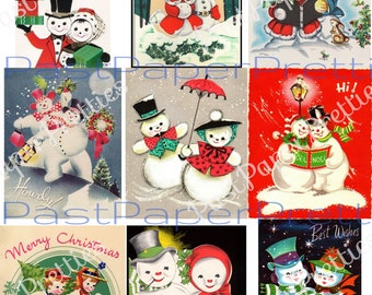 54 Vintage Printable Christmas Snowman Collage Sheets & Full Cards Snow Couples Snow People in Love PDF Instant Digital Kitsch Cute Snowmen
