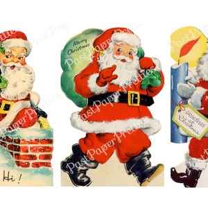 Imagens de cartão de Natal vintage para impressão retrô do Papai Noel Três designs dos anos 1940 PDF Download digital instantâneo Kitschmas Holiday Clip Art