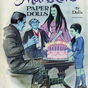 Muñecas de papel antiguas de la serie The Munsters, descarga digital instantánea en formato PDF para imprimir, imágenes prediseñadas de la familia de monstruos de la televisión retro de 1966