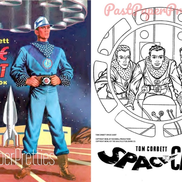 Vintage afdrukbare Sci Fi kleurboekpagina's Tom Corbett Space Cadet PDF Instant Digitale Download Retro Science Fiction Clip Art 33 Pgs 1952
