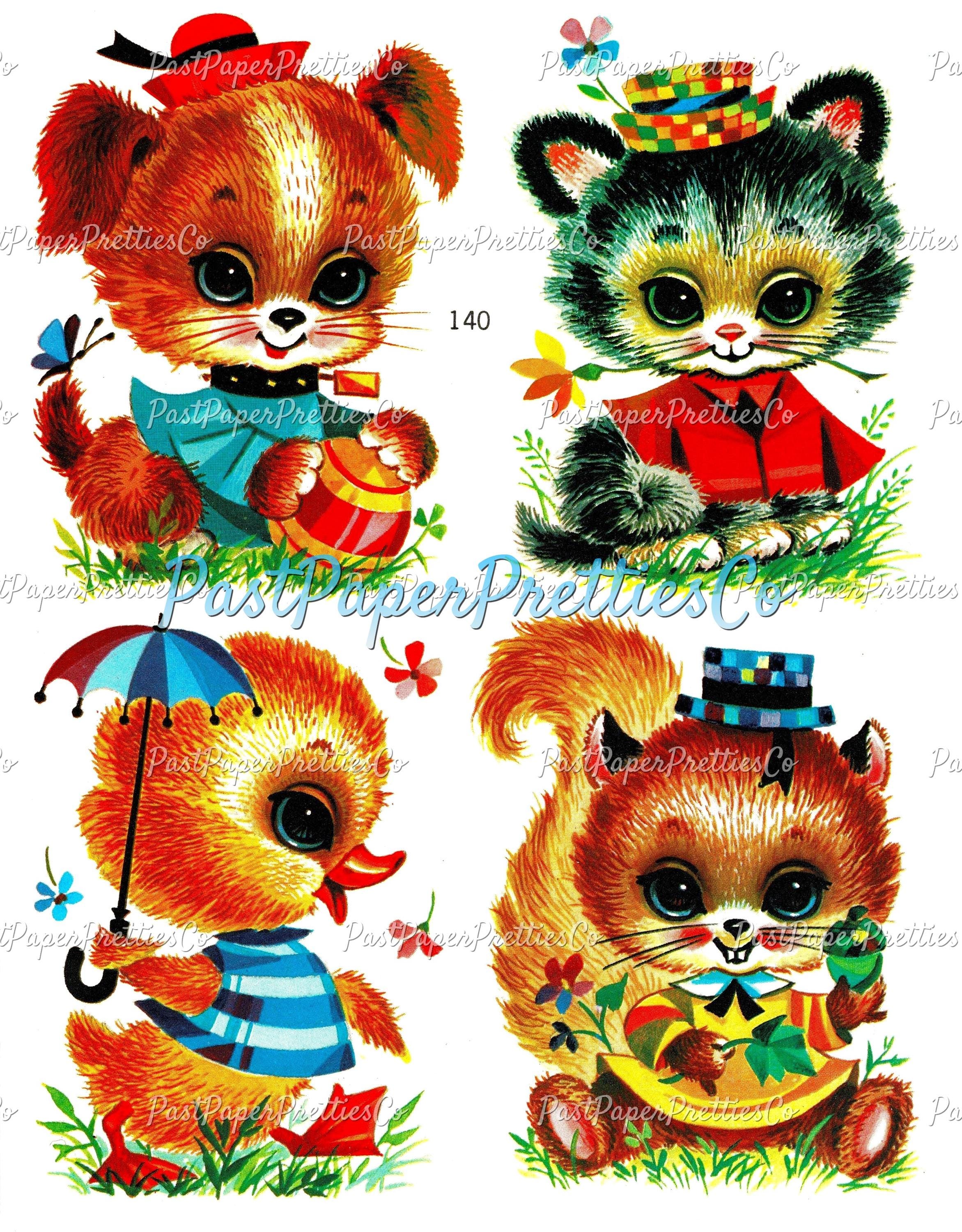 ヴィンテージ　babyスケール　アニマル柄 Vintage Retro 1970s Cute Baby Animals Printable Nursery Decals
