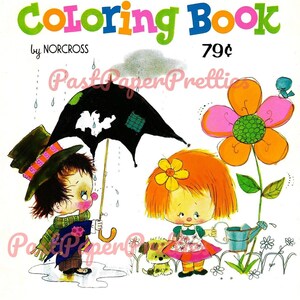 Vintage druckbare Malbuch Hoboes und Rotschöpfe c. 1960s PDF Sofortiger Digitaler Download Süsse Kitsch Sweethearts Jungen Mädchen 33 Seiten