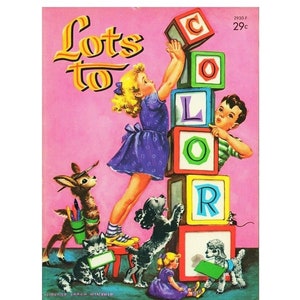 Páginas para colorir vintage, muito para colorir, livro de colorir rosa, c. 1955, PDF para impressão, download digital instantâneo, 33 páginas, adorável, menino, menina, clip art