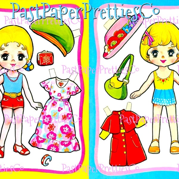 Vintage Printable Cute Kawaii Japanese Girls Paper Dolls Collage Sheets PDF Instant Digital Download Retro Japan Paper Toys