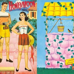 Bonecas de papel vintage Lua de mel c. 1961 PDF para impressão Download digital instantâneo Marido e mulher Casais fofos em lua de mel Retro '60s Clip Art