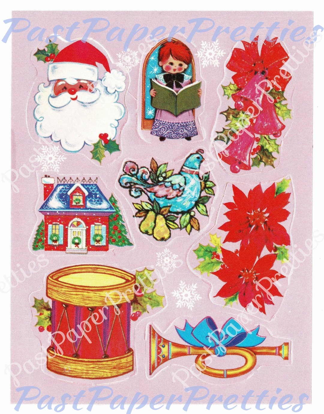 Vintage Printable Pink Christmas Gift Seals Stickers Cut Outs Collage ...