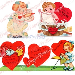 Vintage Retro Little Homemaker Themed Valentine Cards Cooking Cleaning Washing Collage Sheets Printable PDF Instant Digital Download image 9