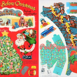 Libro da gioco di carta da ritagliare e assemblare The Night Before Christmas, stampabile d'epoca, c. 1958 PDF, download digitale istantaneo, diorama di carta retrò