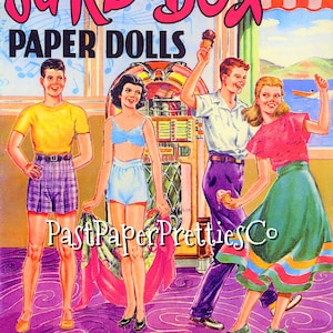Lalki papierowe Vintage Juke Box Soda Shop Diner 1948 Wydrukuj PDF Natychmiastowe pobieranie cyfrowe Zabawa Lata 50. Nastolatki Dziewczyny Chłopcy Sock Hop Clip Art