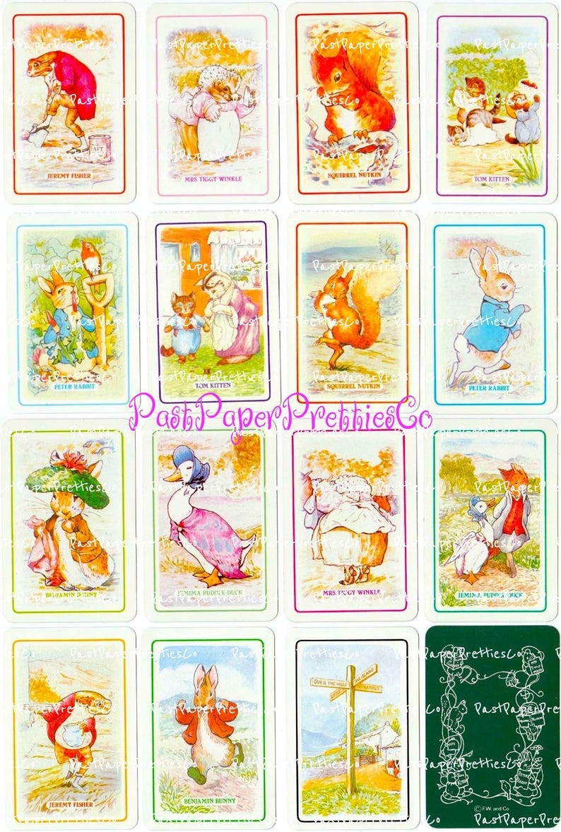 Peter Rabbit Rummy Card Game Vintage Retro Peter Rabbit Rummy Playing Card Images Collage Sheets ...