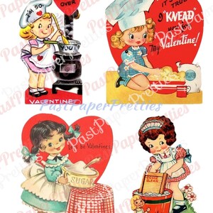 Vintage Retro Little Homemaker Themed Valentine Cards Cooking Cleaning Washing Collage Sheets Printable PDF Instant Digital Download image 8