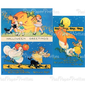 Images de cartes postales imprimables de voeux d'Halloween pour enfants vintage v. PDF des années 1930 en téléchargement numérique instantané Whitney cartes postales Sweet effrayant clipart