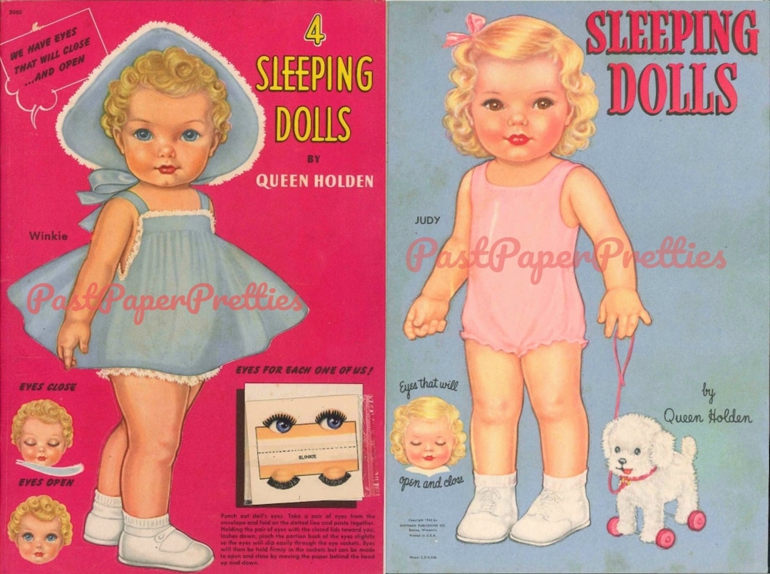 Vintage Paper Dolls Cute Toddler Sleeping Dolls C. 1945 Printable PDF