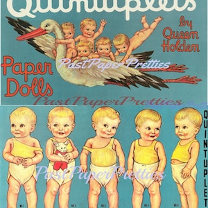 Vintage Paper Dolls Quintuplés Baby Quints c. PDF imprimable des années 1940 en téléchargement numérique Kitsch mignon bambin bébé frères et sœurs clipart