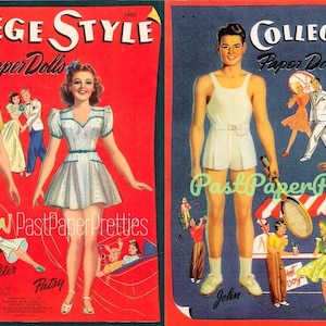Vintage Paper Dolls College-stijl c. 1941 Afdrukbare PDF Instant Digitale Download Dating College Girls Boys University Student Dolls Clip Art