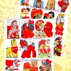 Vintage Valentinstag ALL Pferde unter dem Motto druckbare Karte Bild Collage Sheets PDF Instant Digital Download 54 niedliche Pony Tier Clipart