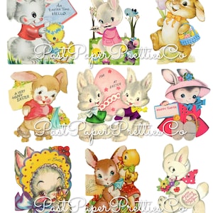 81 Imagens de cartões de coelho de Páscoa vintage, cachos de folhas de colagem de coelhos, PDF, download digital instantâneo, TODOS os coelhos, clipart