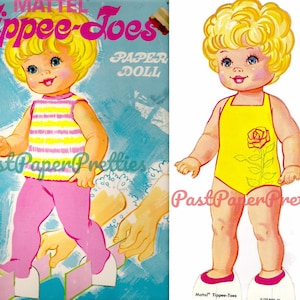 Bonecas de papel vintage Tippee Toes Doll c. 1969 PDF para impressão Download digital instantâneo Boneca de brinquedo infantil fofa Clip Art