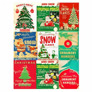 Vintage druckbare Weihnachten Urlaub Dekor Verpackung Box Cover Bilder Collage Sheet Mid Century Mod PDF Instant Digital Download 300 dpi