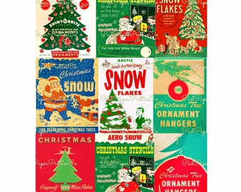 Vintage Printable Christmas Holiday Decor Packaging Box Covers Images Collage Sheet Mid Century Mod PDF Instant Digital Download 300 dpi
