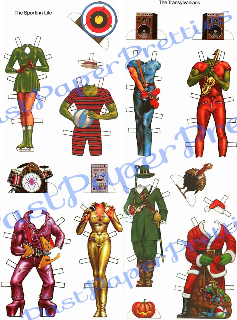 Vintage Monster Paper Dolls Set Printable Instant Digital - Etsy