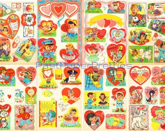 44 Vintage Printable Valentine Treasure Cards Cute Kitsch Girls Boys Animals Collage Sheets c. 1947 PDF Instant Digital Download Valentines