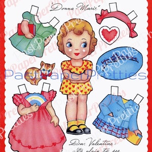 Vintage Printable Valentines Day Cute Cut Out Paper Dolls Book Barbara Donna Jimmy Willie 1957 PDF Download digital instantâneo para meninas e meninos