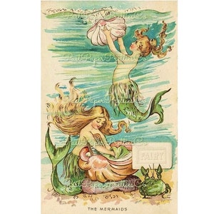 Vintage antiek The Mermaids Fairy zeepadvertentie afdrukbare pdf instant digitale download etherische water dames zeenimf illustratie kunst c. 1898
