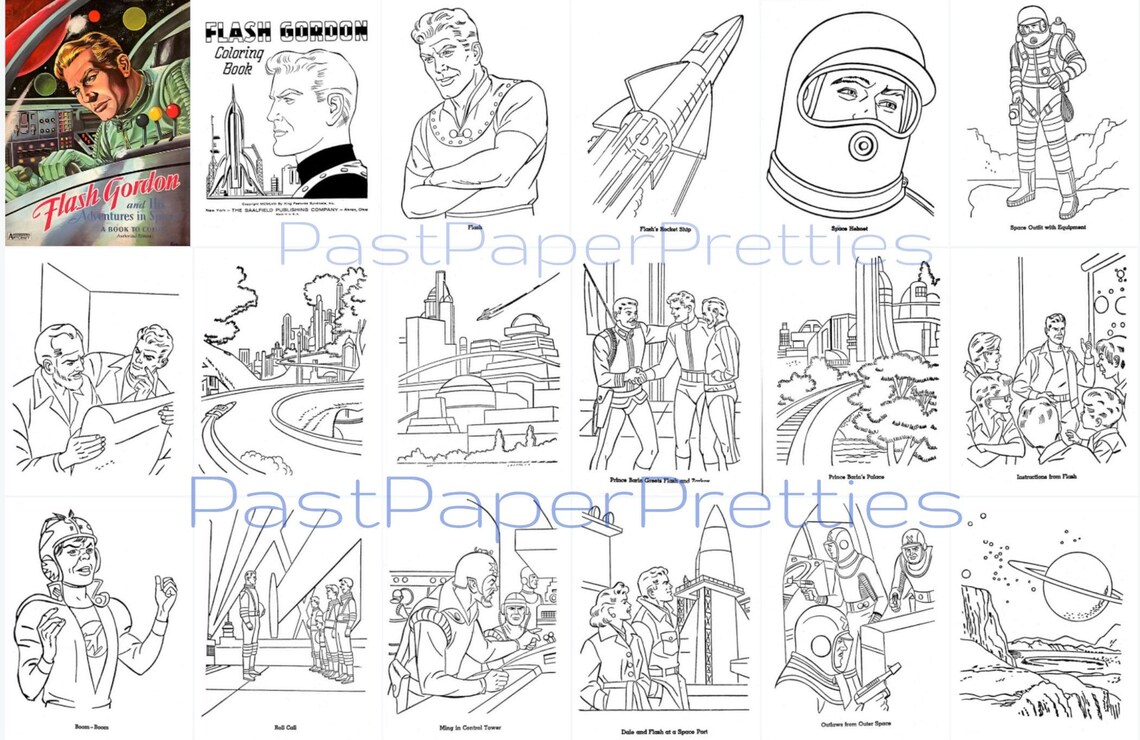 Vintage Printable Flash Gordon Coloring Book Pages C. 1958 Sci Etsy