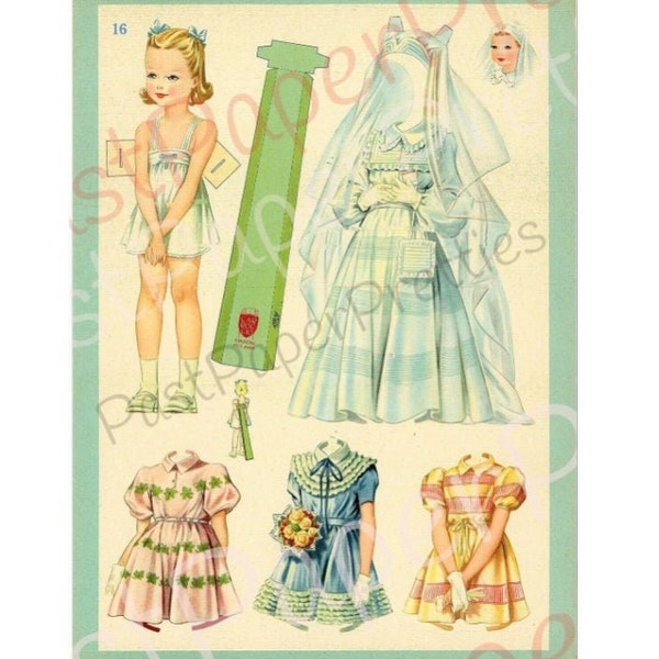Vintage Italian Paper Dolls Little Catholic Girl First Communion c. 1939 Printable Collage Sheet Instant Digital Download Milan Italy