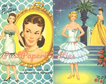 Vintage Paper Dolls Pretty As A Picture c. 1950s Printable PDF Instant Digital Download 2 Lovely Ladies Glamorous Gowns Clip Art