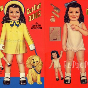 Vintage Papierpuppen Carolyn Lee c. 1943 entzückende kleine Mädchen und ihr Spielzeug Dolly druckbare PDF Sofort Digital Download Kitschig niedlich Clip Art