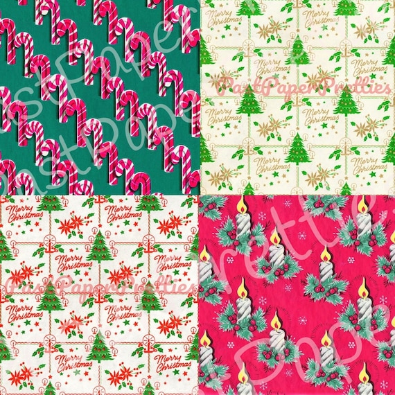 Vintage Printable Christmas Gift Wrap Retro 4 Pack Candy Cane Etsy