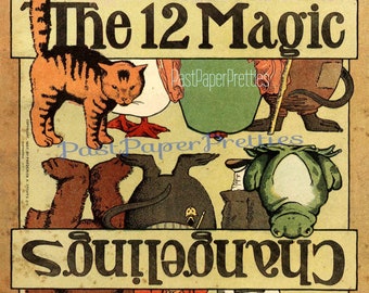 Vintage Antik Die 12 magischen Wechsellinge druckbare Papierpuppe Scherenschnitt Spielzeug 1907 PDF Sofortiger digitaler Download Märchenbuch Figuren ClipArt