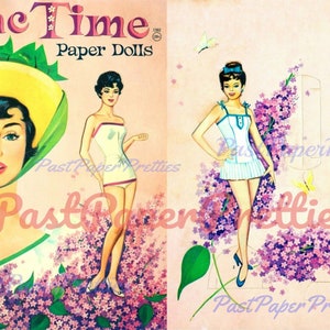 Bonecas de papel vintage Lilac Time c. 1959 PDF para impressão Download digital instantâneo 2 Pretty Ladies & Clothes Clip Art